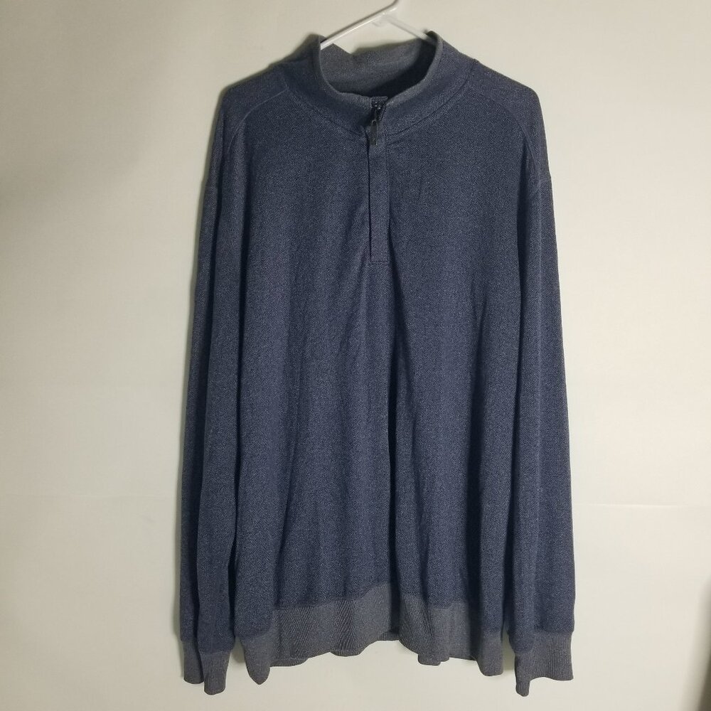 Tommy Bahama Mens XXL Sweater Blue Herringbone Knit Stretch 1/4 Zip Sweatshirt